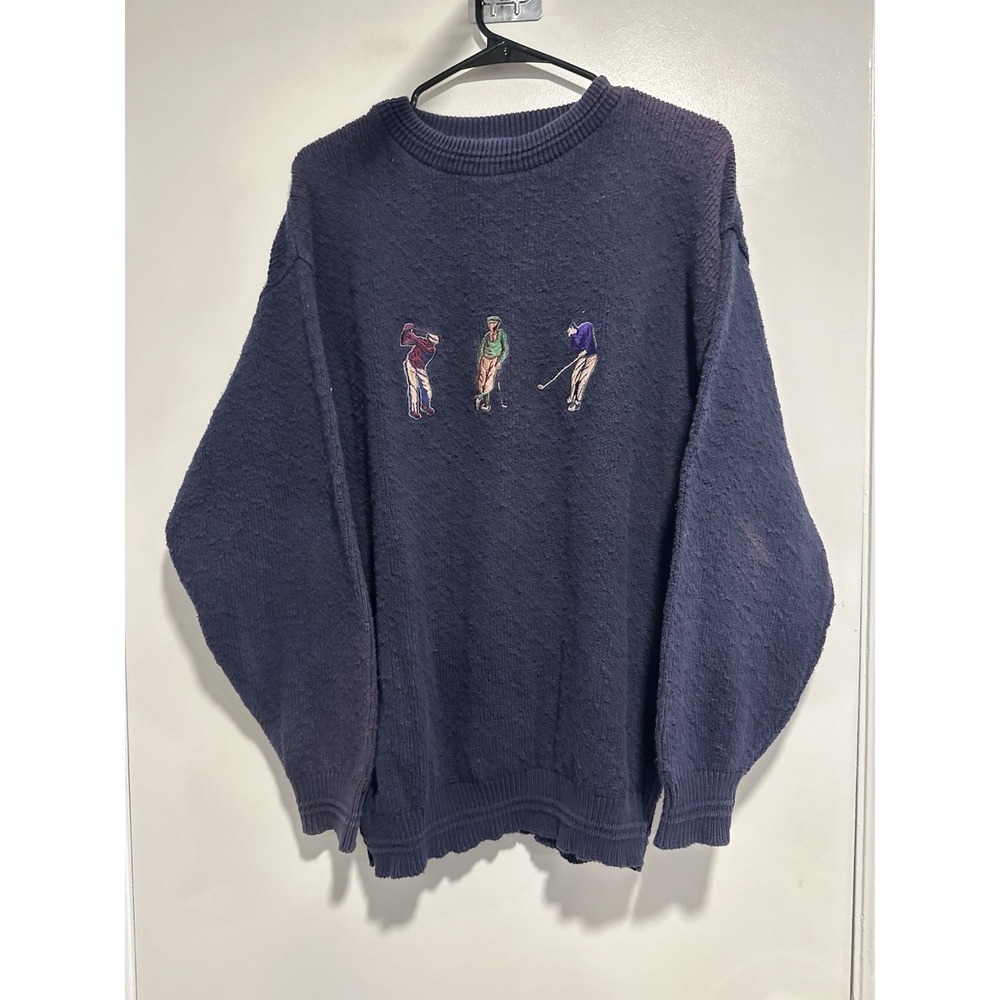 Scottish Isle Vintage Golf Country Club Knit Sweater Sz:L Blue Pullover Cotton